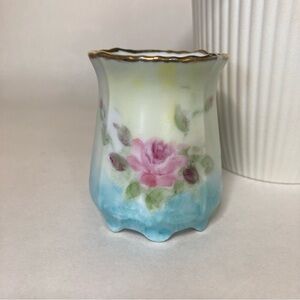 Vintage Hand-Painted Rose Small Vase/Toothpick Holder